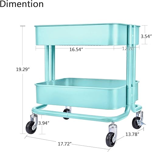 Miniatura 3 de Melody House 2-Tier Metal Utility Rolling Cart, Storage Side End Table with Cover Board