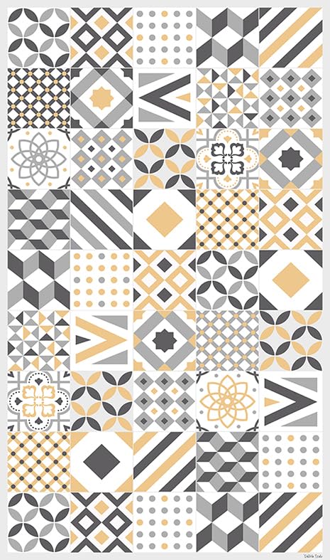 DobleUve Estudio Alfombra Vinílica Hidráulica 18 Amarillo 65x200 cm | Lavable Antideslizante Para Cocina, Terraza Exterior y Salón