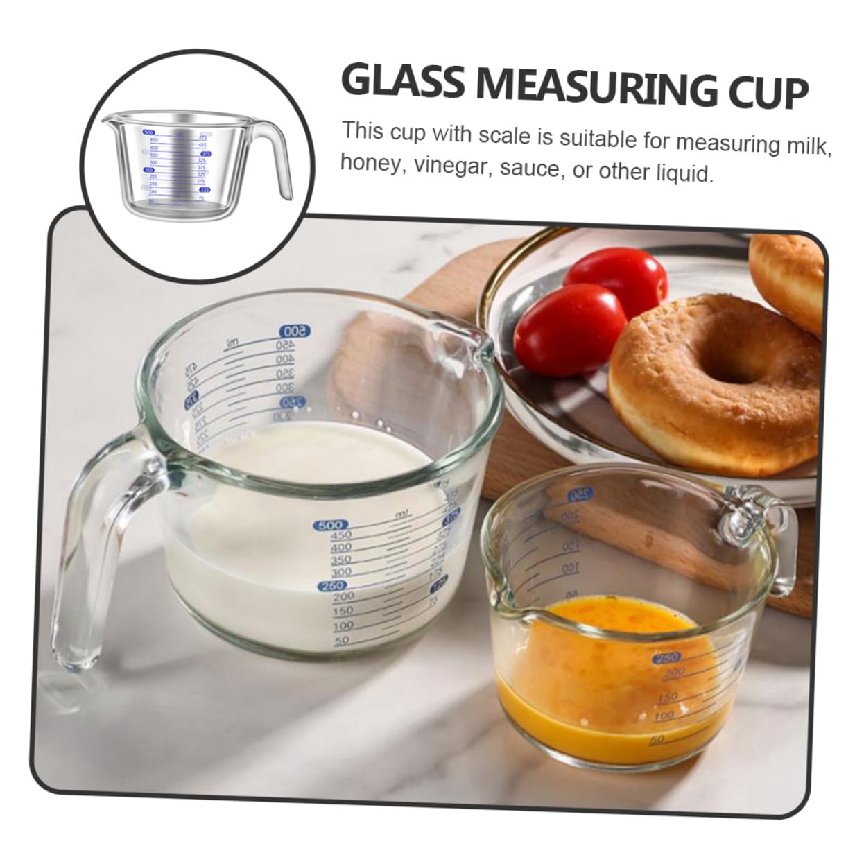 Glasmessbecher aus Glas 500ml mit Skala, Wiederverwendbar