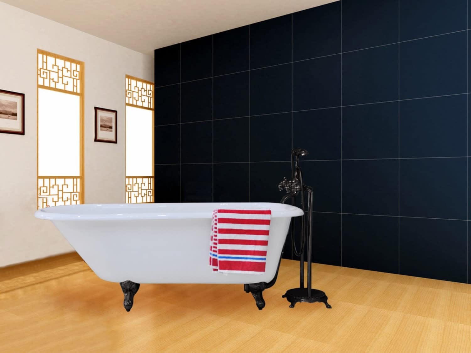 Kingston Brass Aqua Eden Cast Iron Roll Top Bathtub with Feet, 66" Length x 30-1/8" Width x 24" Height, Painted White/Brushed Nickel