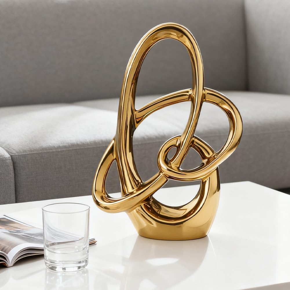 11in Gold Ceramic Statue – Modern Abstract Art Figurine for Shelf, Dining Table Centerpieces, Office, Living Room, Wedding or Coffee Table Home Decor Accent - Image 7