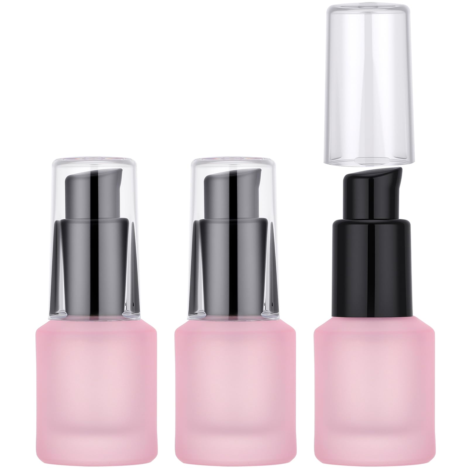 Segbeauty 0.5oz Frosted Glass Lotion Pump Bottles, 3pcs Refillable Travel Size Containers for Lotions, 15ml Pink Glass Small Travel Containers for Creams, Mini Hair Oil Bottle Pump Dispenser Empty