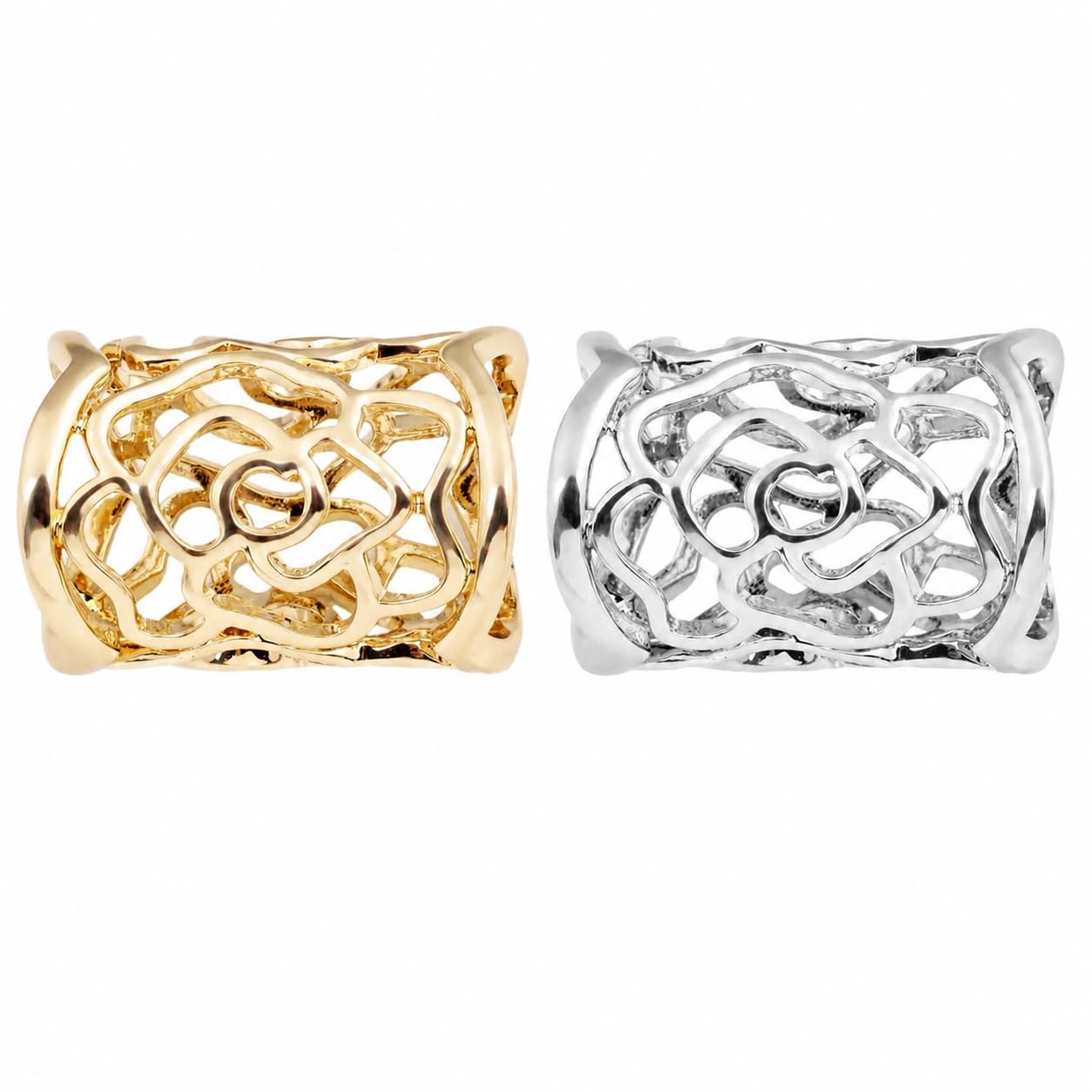 Uteruik Women's Gold,Silver 2 Pcs Vintage Rose Scarf Buckle Rings, Gold And Silver Alloy Scarf Clips For Scarves, Shawls And Neckerchiefs