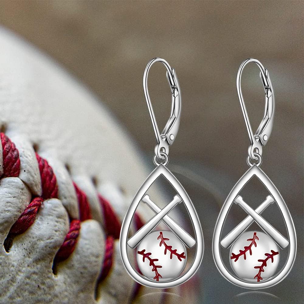 Baseball Earrings for Women Mom 925 Sterling Silver Dangle Baseball Softball Earrings Sports Related Gifts for Sisters Friends