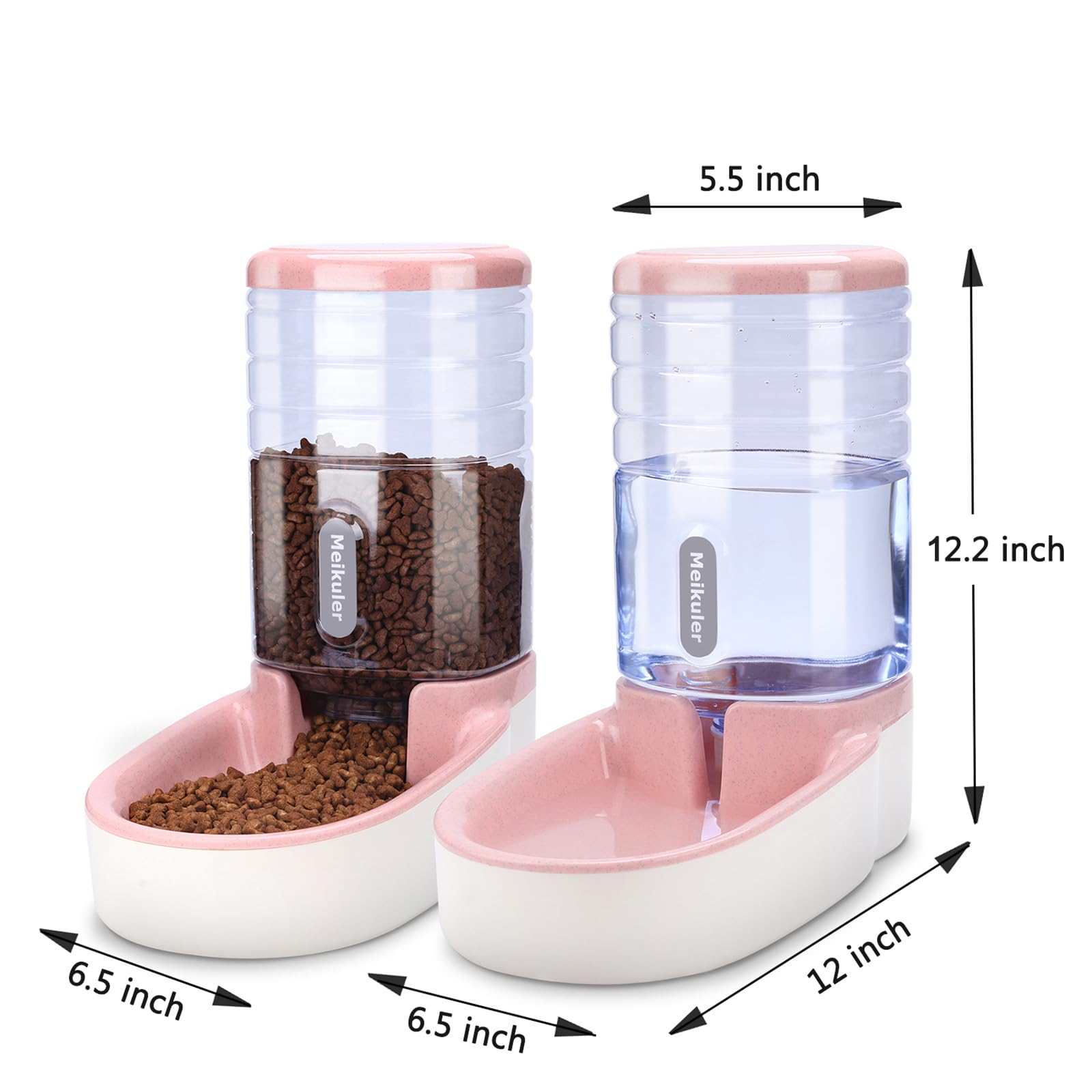 Distributore automatico di cibo da 3,8 l, con pala, dispenser di acqua da 3,8 l, mangiatoia per cani, gatti, animali domestici (rosa)