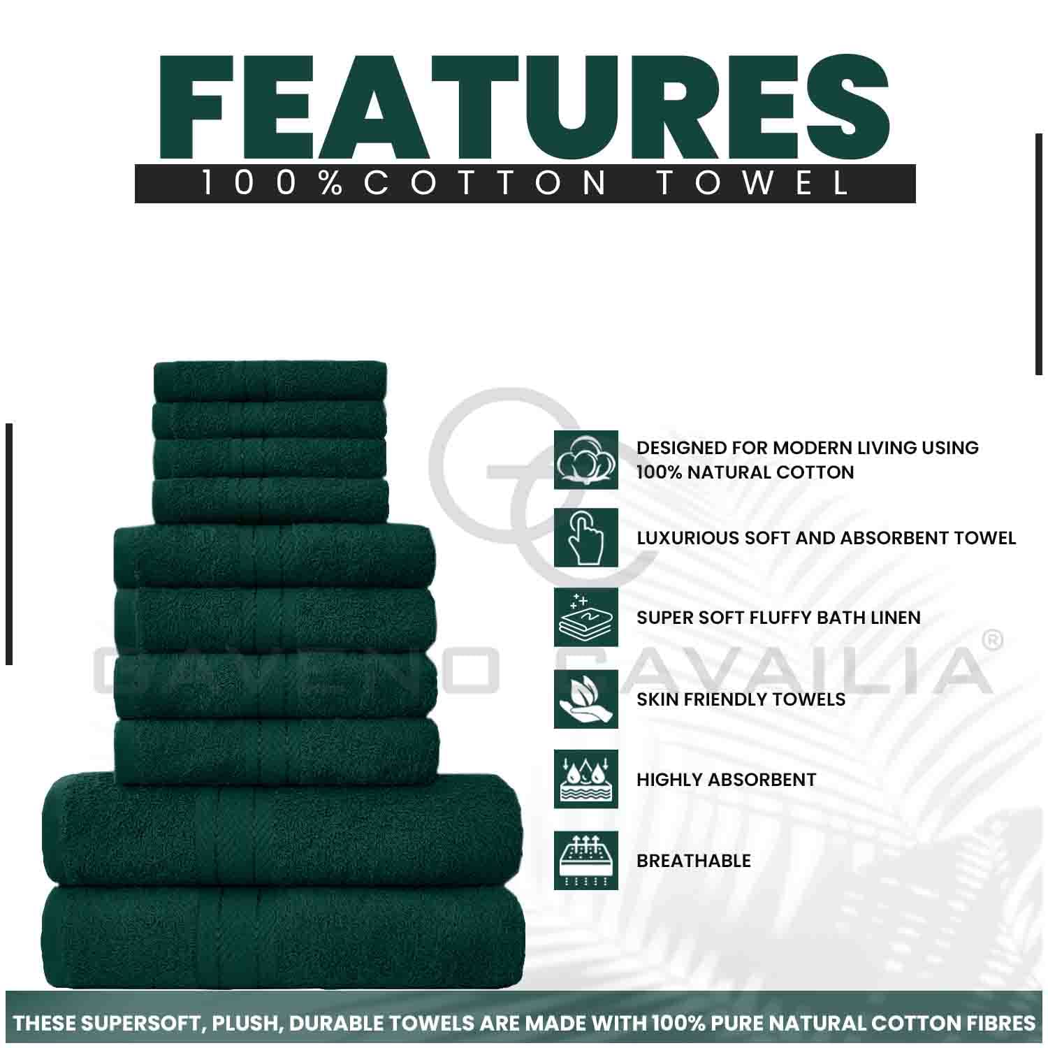 GC GAVENO CAVAILIA 10 Piece Towel Bale Set, Dark Green - Image 2