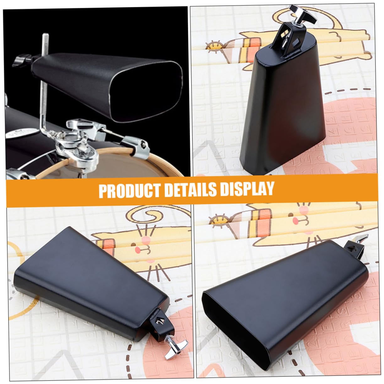 TOYANDONA Ergonomiczny Czarny Cowbell Do Zestawu Perkusyjnego Trwały Instrument Muzyczny Praktyczny Dodatek dla Miłośników Perkusji i Rozwijania Rytmu Chłopiec Dziewczynka