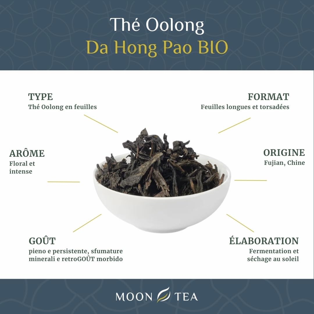 MoonTea | Thé Oolong Da Hong Pao - 50 g | Thé Chinois en Feuilles | Semi-Oxydation - Torréfaction Traditionnelle - Notes d’Orchidée et Minérales - Emballage Thermoscellé