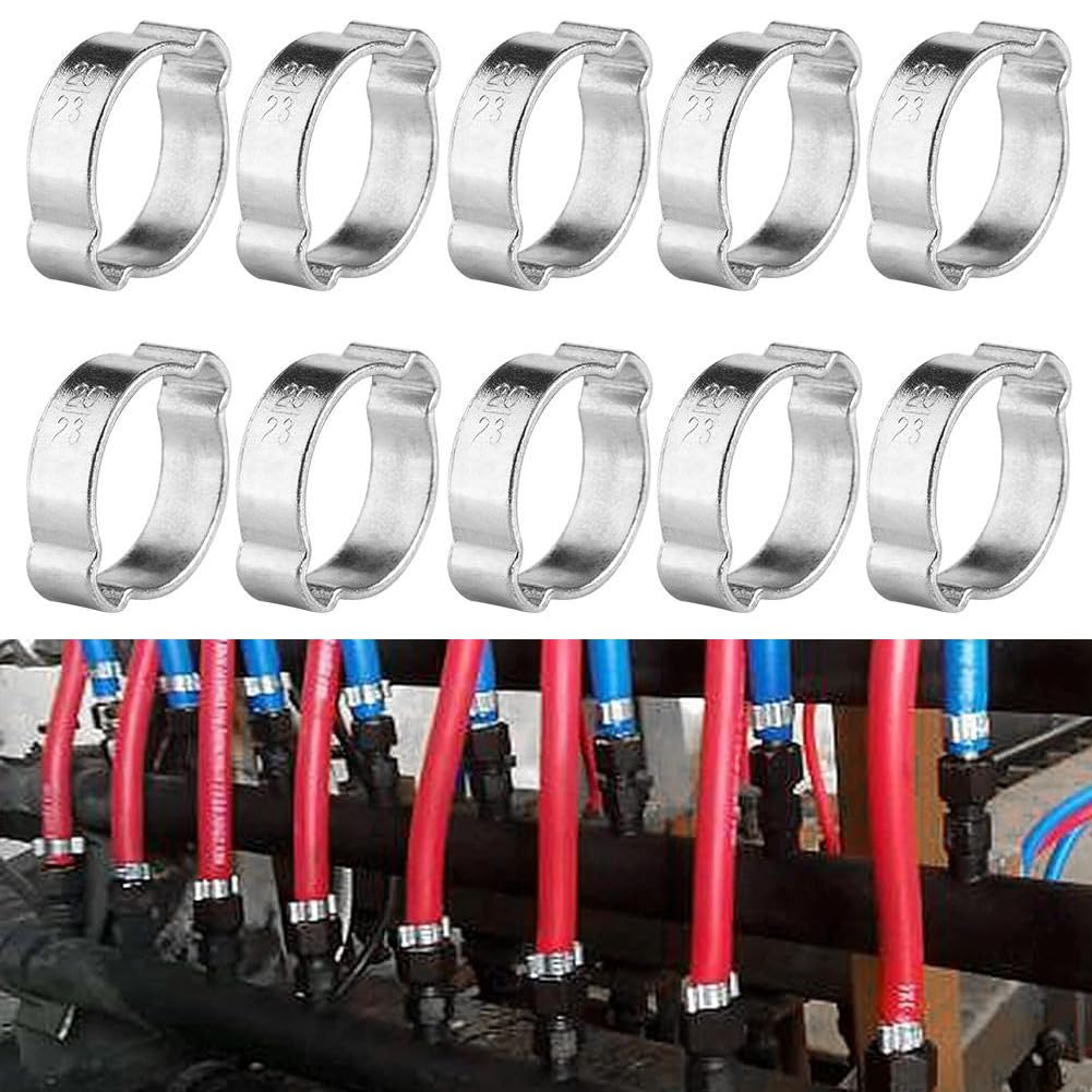 10Pcs Double Ear Hose Clamp, Stainless Steel Two-Ear Throat Clamp Press O-Clip Hose Clip Tube Connecting Fastener, for Silicone/Rubber Hose Fuel Pipe (20-23mm) — image 1