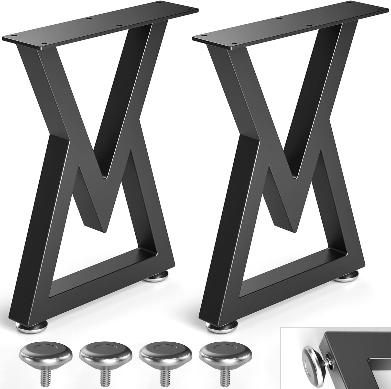 16" Metal Coffee Table Legs, Sturdy Black Bench Legs, Suitable for DIY Furniture Legs, Dining Tables, End Table, Chair, Desks, and Benches - 40 cm H x 30 cm W, Set of 2 (16" V-Type)