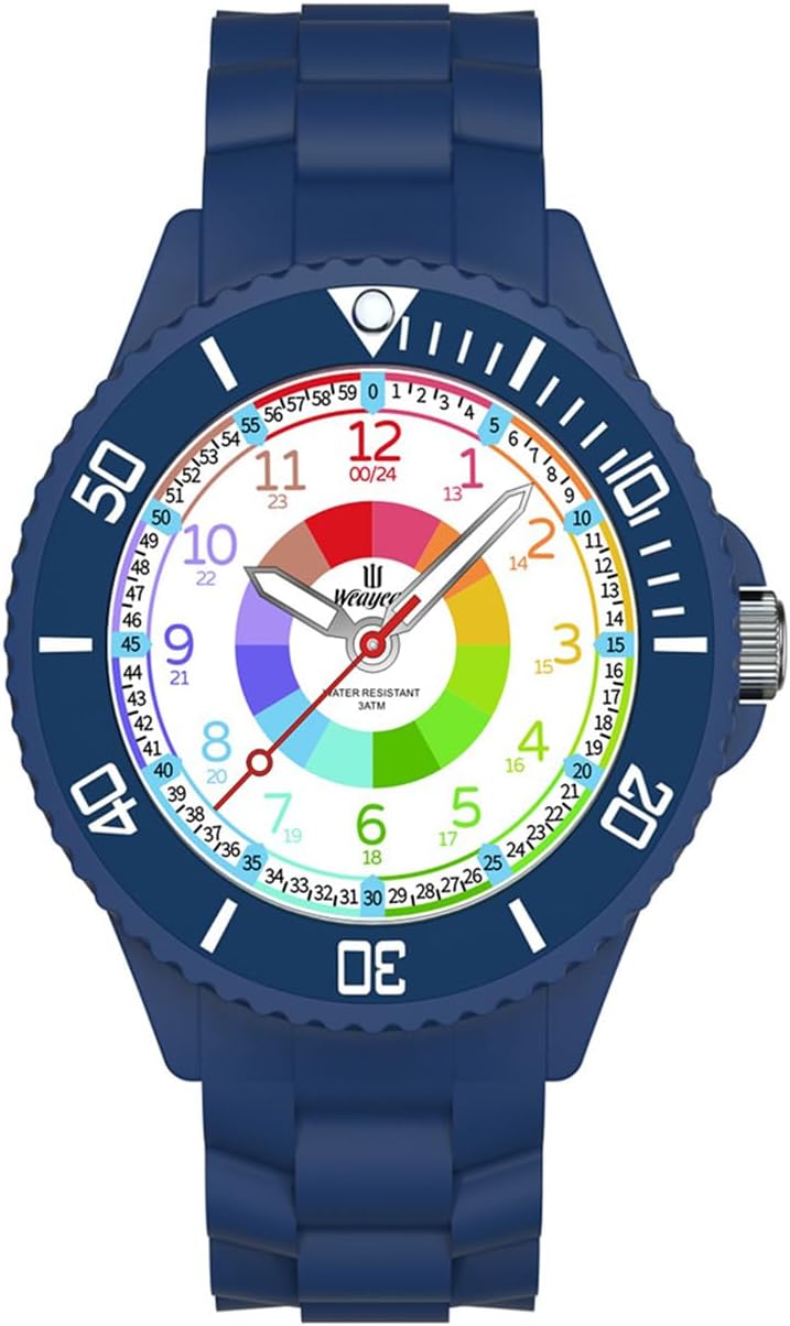 kids watch - analog watches for kids -boys and girls aged 5-16, rotating bezel, soft strap, japanese quartz movement. easy to read and learn time 001light-blue