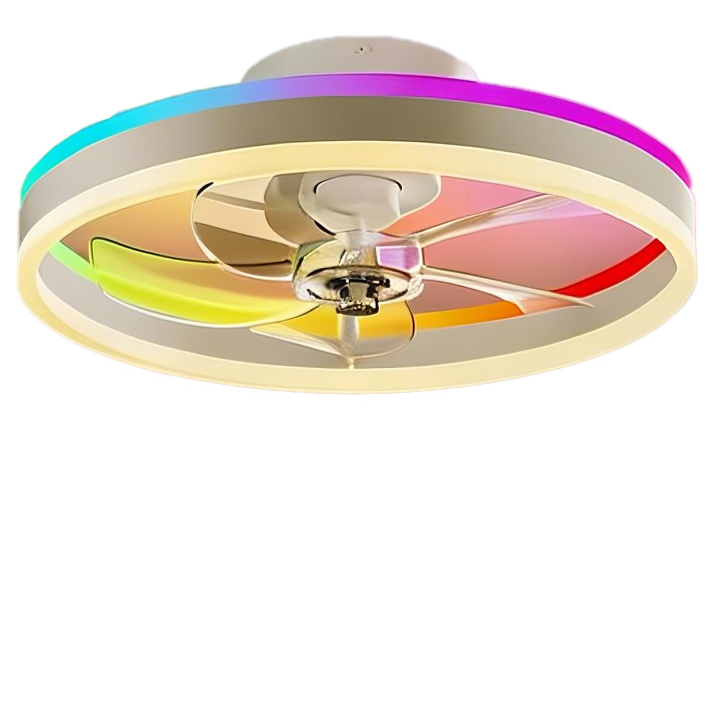 RGBCW - Ventilatore da soffitto con luce, 50 cm, da incasso, a basso profilo, con app e telecomando, 6 velocità reversibili, dimmerabile, per camera da letto e soggiorno
