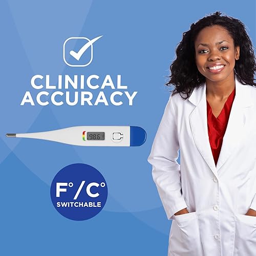 Miniatura 6 de Healthwise Termómetro digital  Lectura de 30 segundos  Indicador Feverline  Punta rígida clínica  Higiénico resistente al agua fácil limpieza