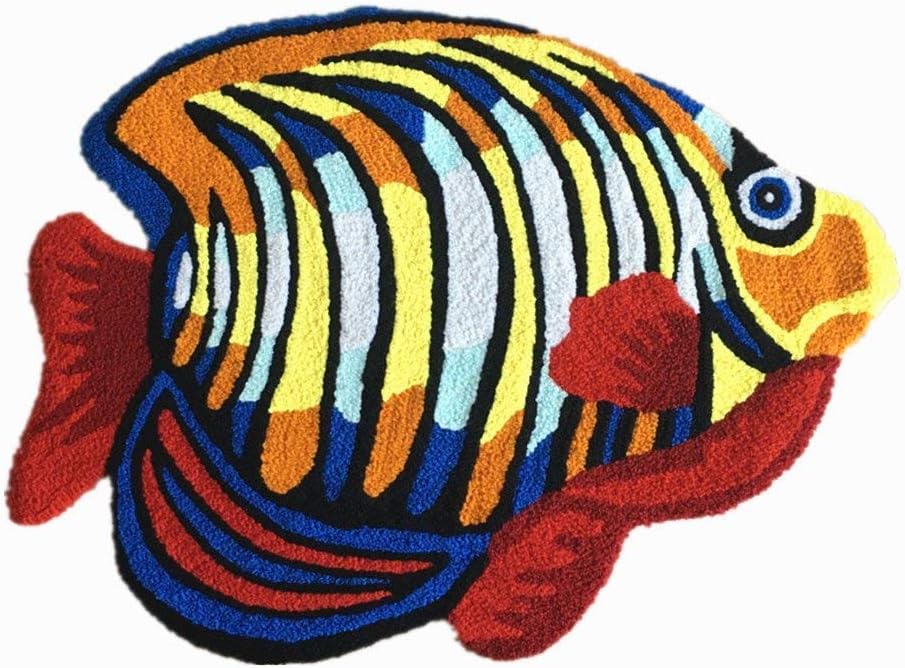 Colorful Marine Fish Area Rugs 32 by 24 Inch Floor Mats Door Mat Washable Anti-Slip Tropical Fish Rug Welcome Mat Bathroom Bath Rug Children Bedroom Bedside Rug Small Chair Cushion