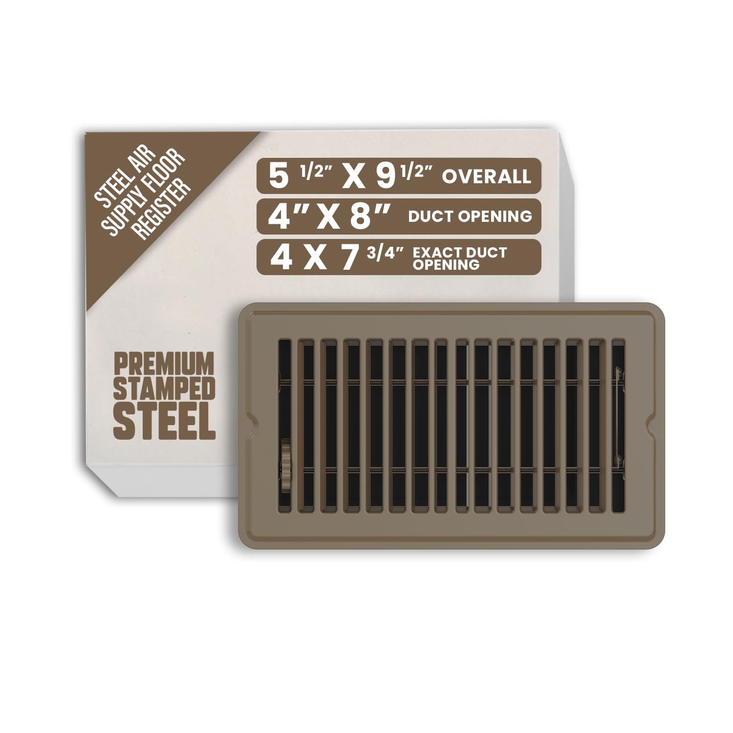 Bryce Hardware Brown Floor Register 4X8 Inches, Heavy Duty Walkable Steel Floor Vents, Ease Adjust Air Flow Direction Floor Registers, Floor Vent Covers, Air Vents For Home