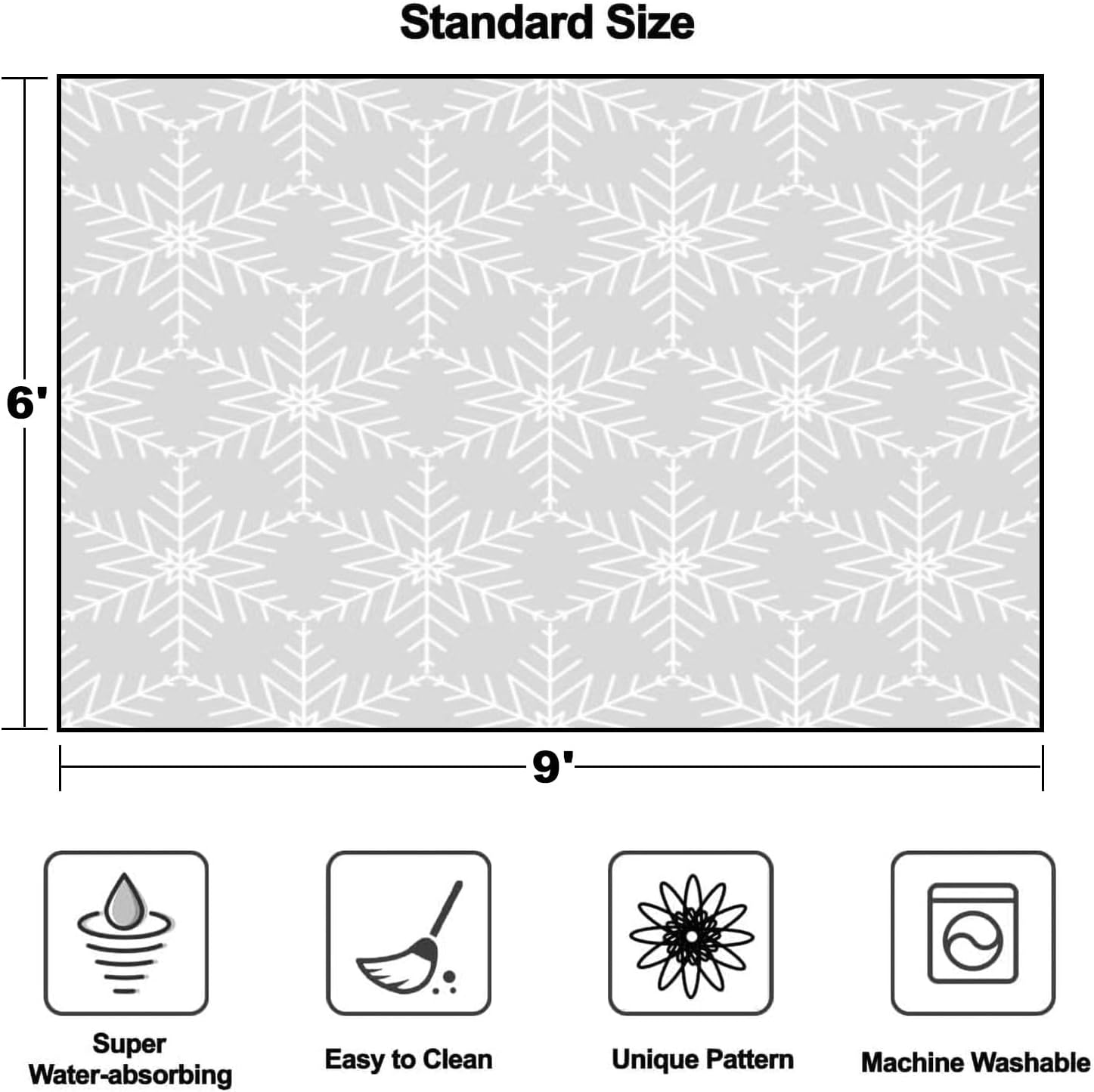Area Rug A Grey Lace Seamless Christmas Pattern Washable 4x6 feet Rugs for Bedroom Kitchen Living Room Non Slip Outdoor Carpets Soft Mats for Home Playroom Decor
