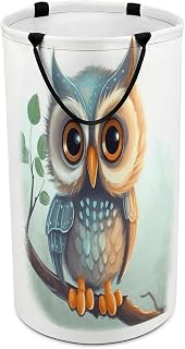 Large Capacity Laundry Basket Freestanding Collapsible Hamper | Moisture‑proof Dirty Cute Owl Clothes Basket With 2 Side Handles for Dorm, Laundry Room, Bathroom