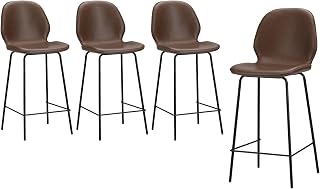 OIKITURE PU Leather Bar Stools Set of 4, Kitchen Dining Chairs with Sturdy Footrest, Contoured Seat and Backrest, Counter Stool for Kitchen Island, Dining Room, Cafe Bar, 43x47x98.5cm, Brown