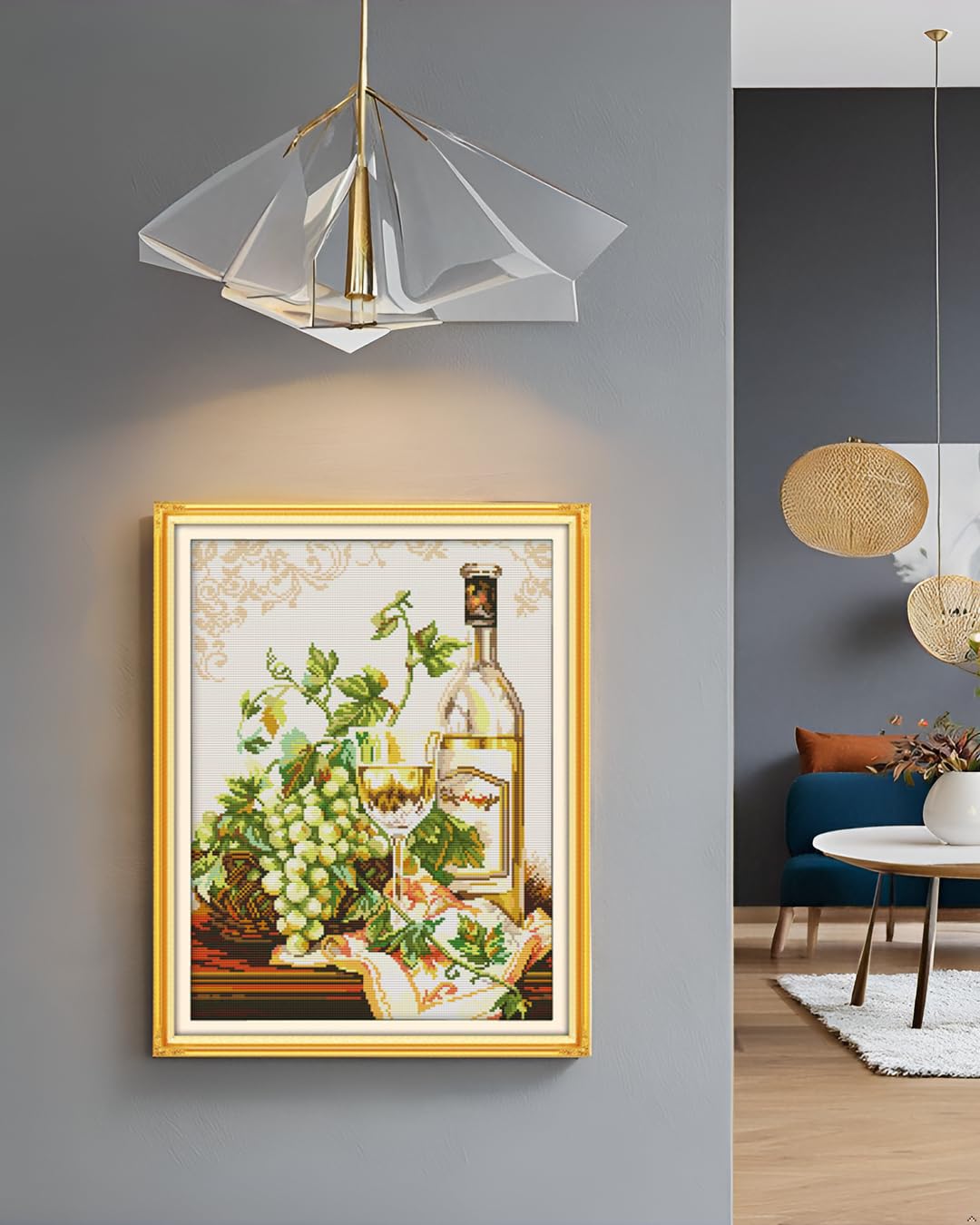 CaptainCrafts Cross Stitch Kits for Adults Stamped Cross Stitch Printed Fabric Embroidery Kit Full Range Landscapes Flowers Greenery Kits for Adults (Stamped 14CT, Grapes and Wine)