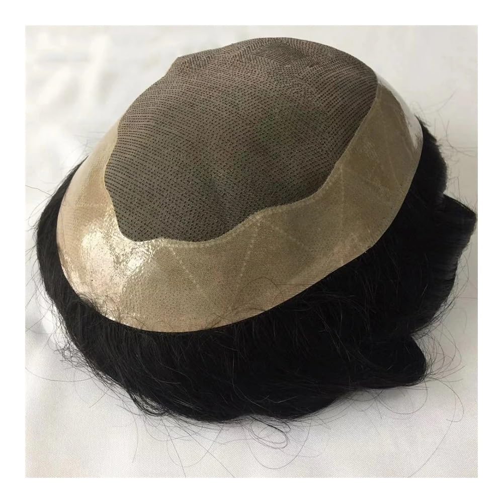 Parrucche da Uomo, Parrucche Realistiche da Uomo, Toupet di Veri Capelli Umani per Uomo, Protesi Capillari per Capelli, Sistema di Capelli per Parrucca da Uomo, Parrucca（off Black-7X10）