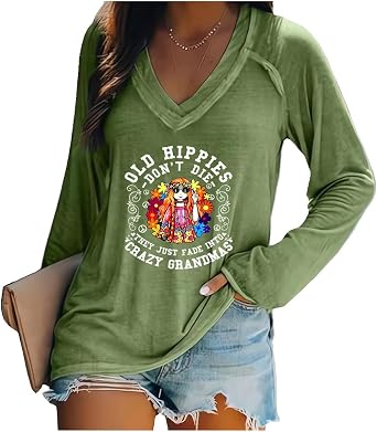 Old Hippies Dont Die Grandma Shirt V Neck Vintage Casual Long Sleeve Shirt Grandma T Shirt