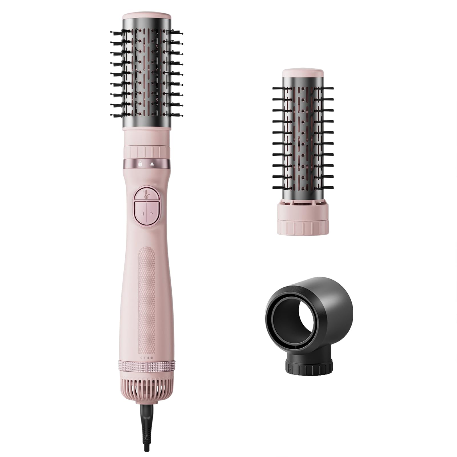 Rotating Hair Dryer Brush, Blow Dryer Brush with 3 Heads for Drying Styling Volumizing Curling Sleeking in One Step, 3 Temperatures, Negative Ionen, Ceramic Coating, 360° Rotating, Pink
