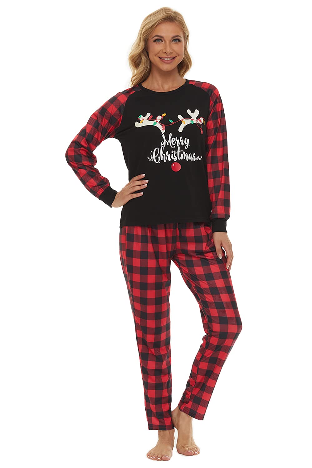 MyFav Family Matching Christmas Pyjamas Set Xmas Pjs Sleepwear Long Sleeve Nightwear for Womens Mens Girls Boys Kids