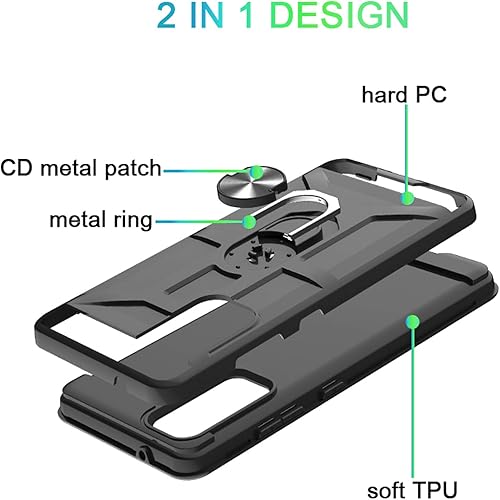 Miniatura 3 de Funda para Galaxy S20 Fe, de doble capa, a prueba de golpes, con soporte de anillo giratorio de 360, adecuado para Samsung Galaxy S20 Fe (negro)