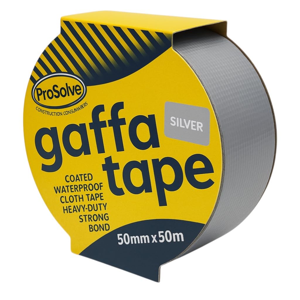 MSF PROSOLVE 50mm x 50m White, Red, Green, Blue, Black, Silver, And Yellow Premium Gaffer Tape Cloth Gaffa Duct Waterproof Pack OF (1, 2, 5, 10) (50mm x 50m, 5 X SILVER)