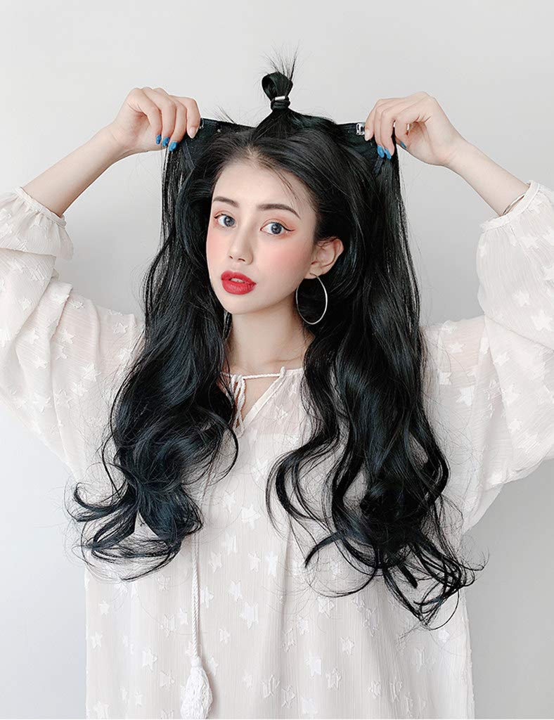 24" Straight 3/4 Half Wig Invisible U-Shaped Clip in Hair Extension Hairpiece Wavy Light Brown
