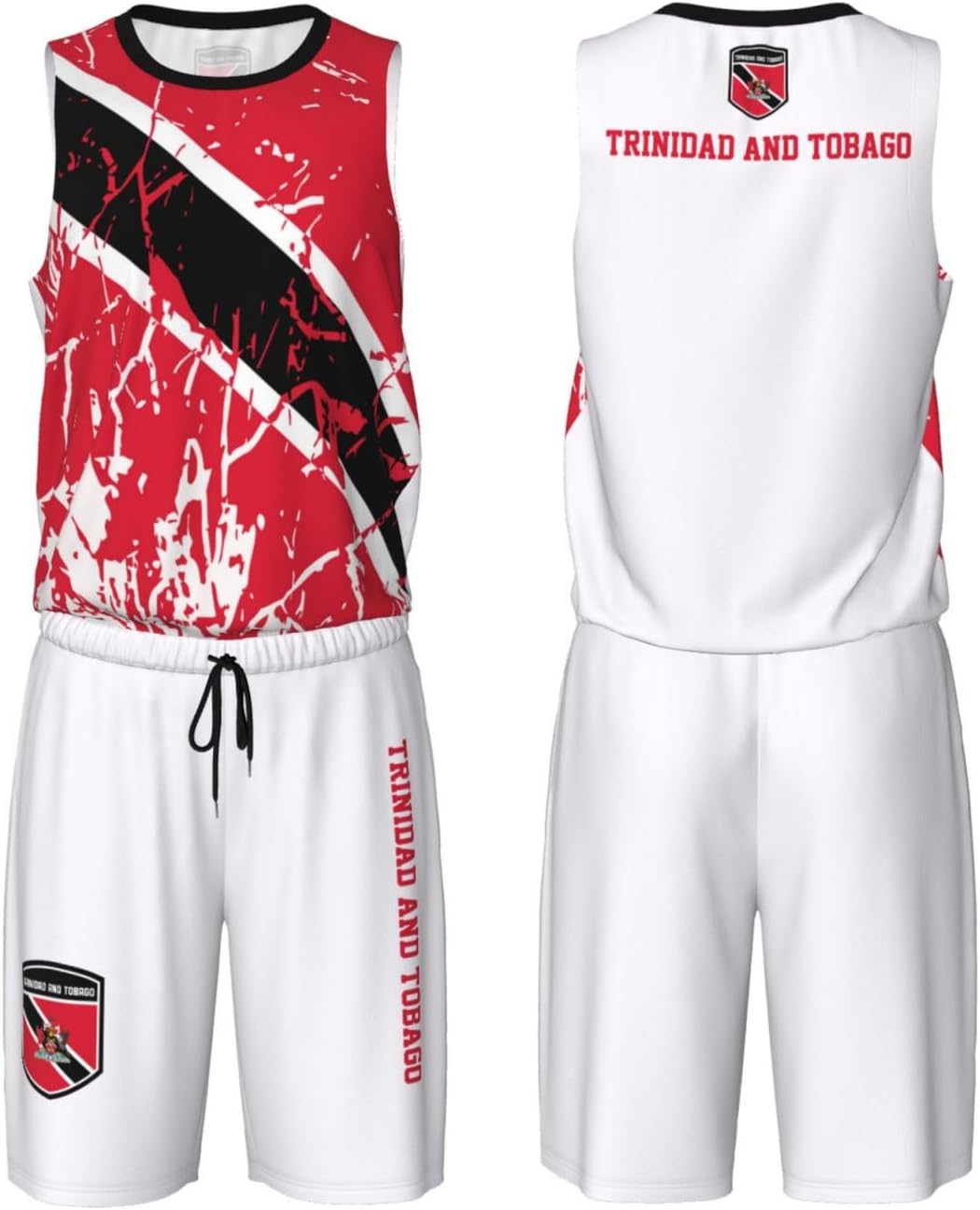 Trinidad and Tobago Flag Grain (3) Basketball Jersey Uniform Suit for Men Women Adults Training Athletic Set