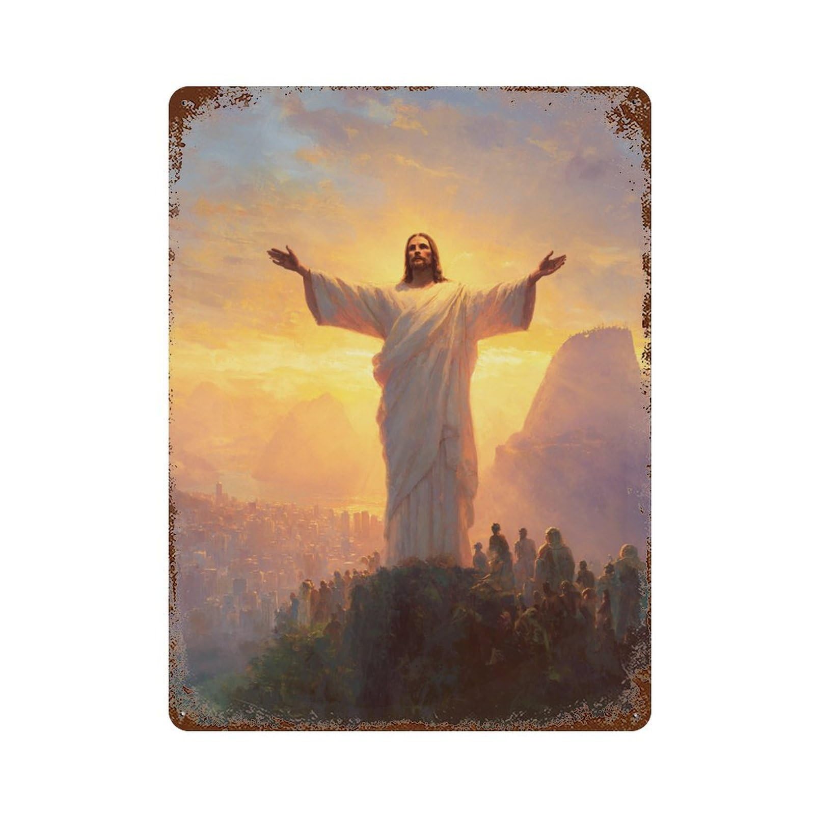 Rust Effect Jesus Christ Painting Artwork Aged Metal Wall Plaque 15.7"x11.8", Shabby Chic Decor for Living Room, Hallway And Home Decor