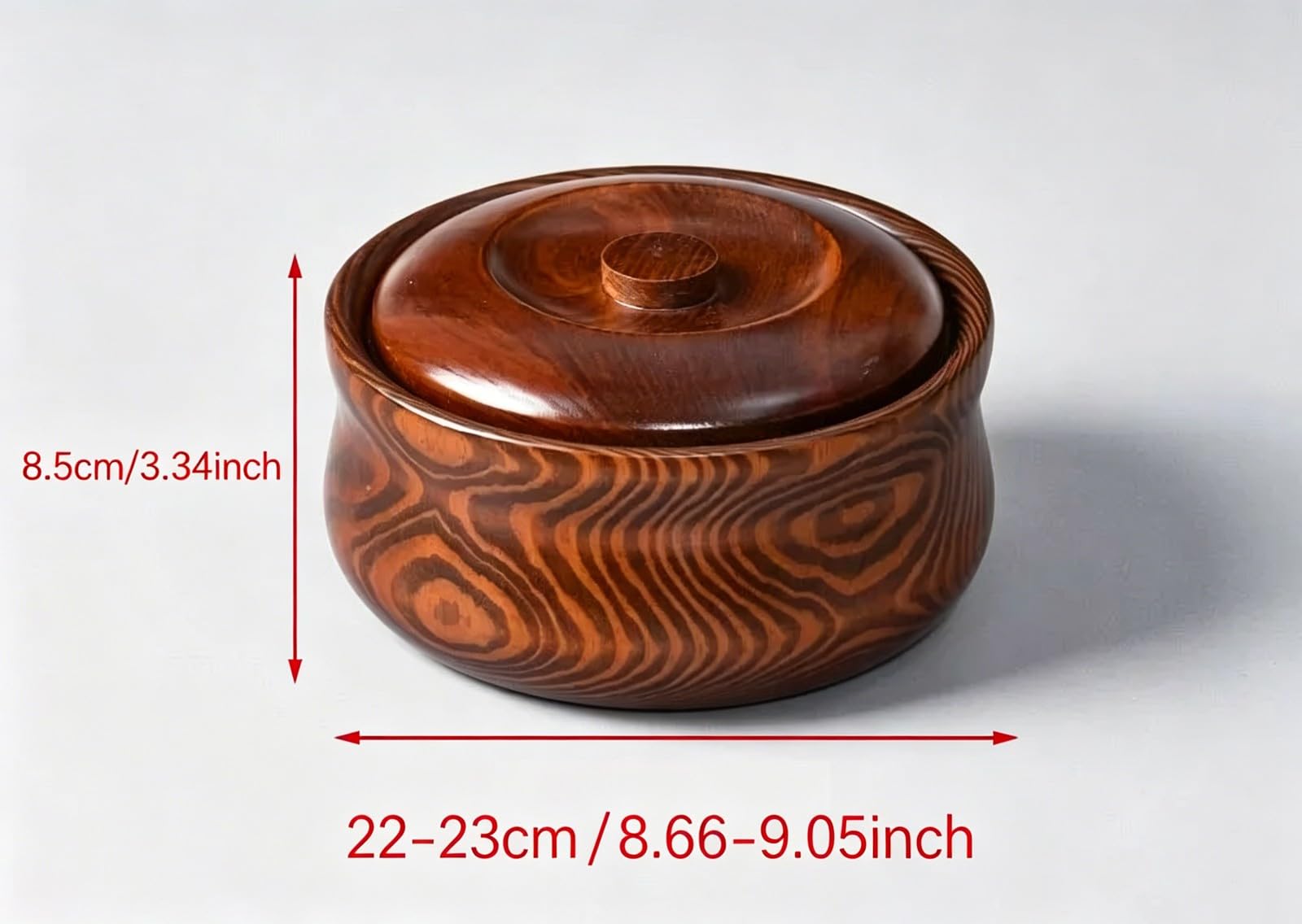 Dekoracyjna miska do serwowania z drewna z pokrywką, drewniana miska na orzechy, słodycze, suszone owoce, sałatki, suszone produkty spożywcze (22-23 cm)