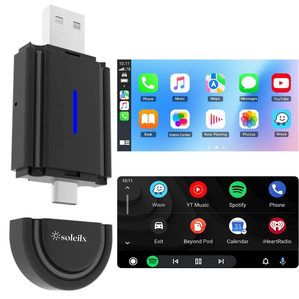soleilx Adattatore Carplay Android Auto 2 in 1 sistema multimediale auto Wireless Converte Carplay Android Auto cablato di fabbrica senza fili, adatto per Audi/VW/Opel/Citroen (2016+) 5.8 GHz WiFi