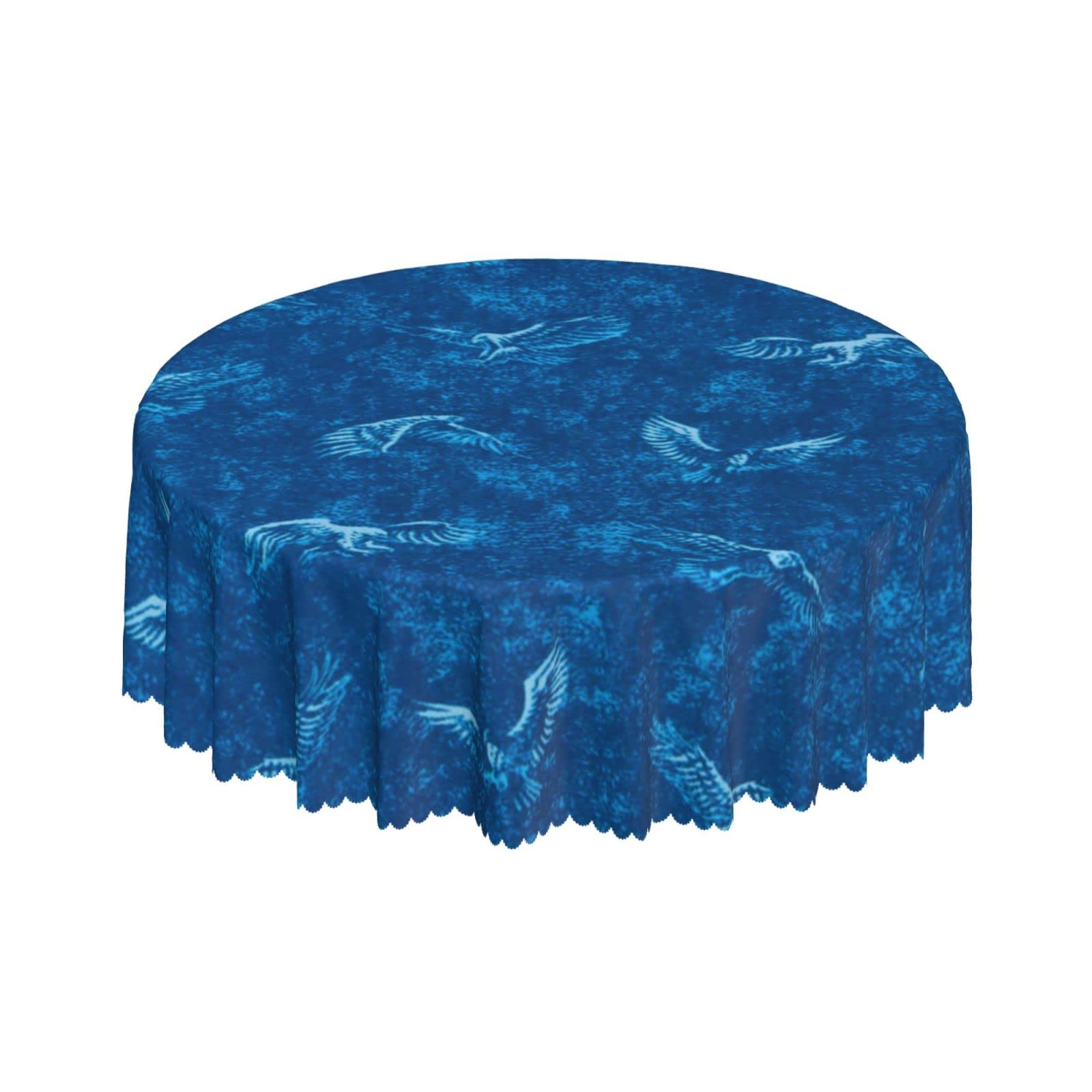 Lsjuee Patriotic Eagle Blue Round Tablecloth 60 Inch Printed Washable Tablecloth for Dining Party Holiday Fall Home Decorative