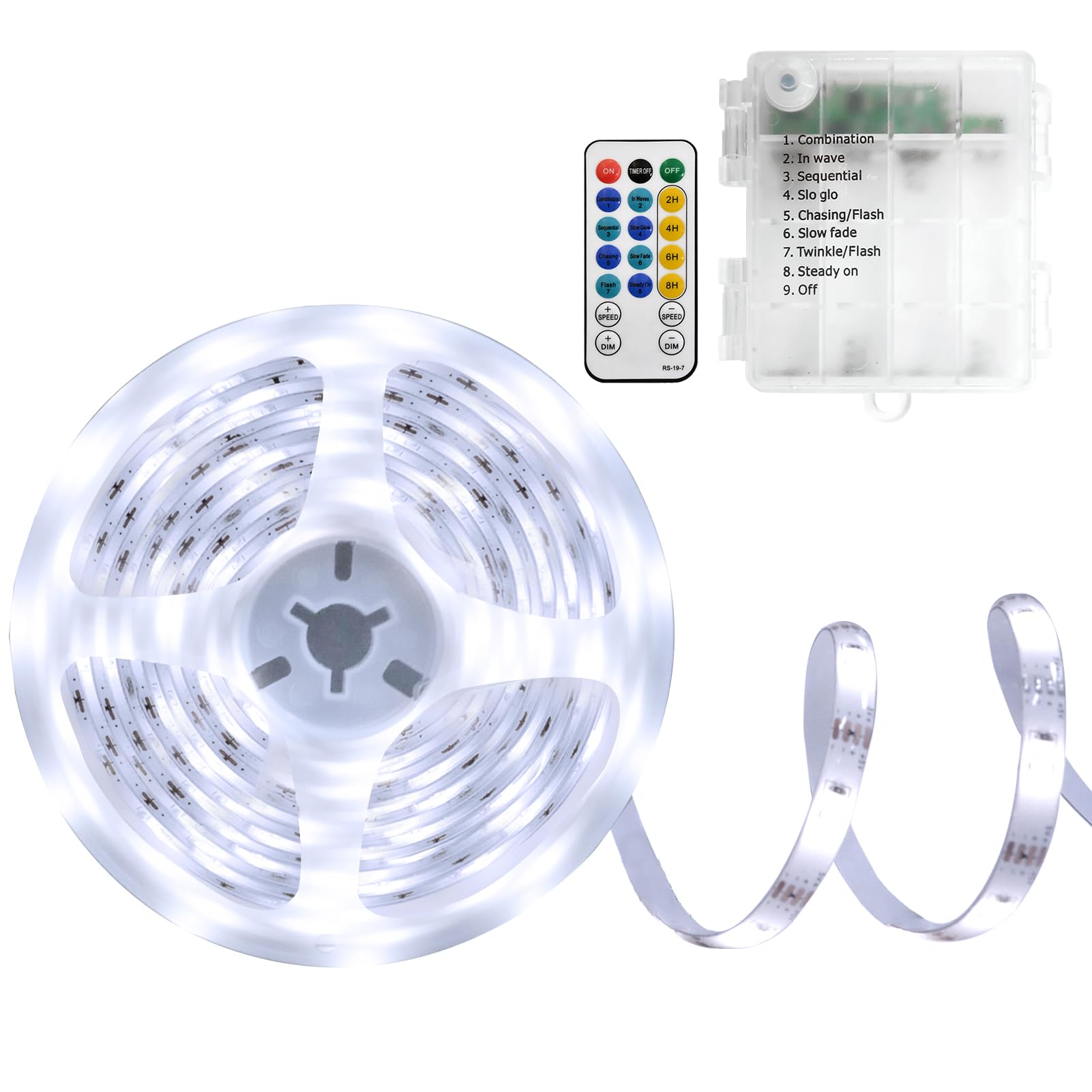 DBFAIRY Striscia LED a batteria, 5 m, 150 LED con batteria, impermeabile, con telecomando, timer per camera da letto, decorazione della casa (bianco)