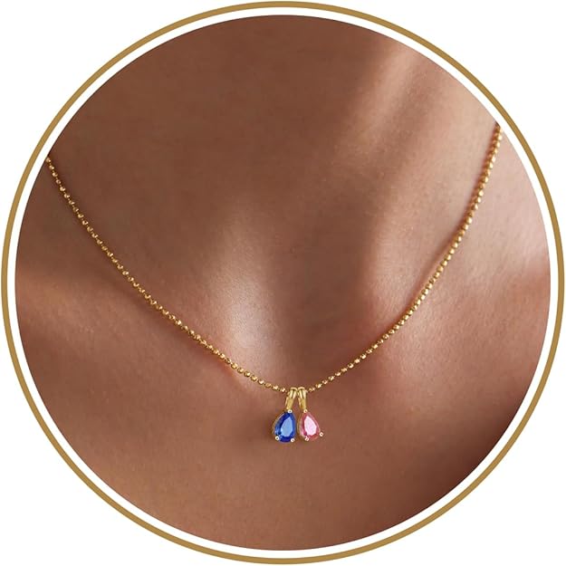Birthstone Necklace for Women Dainty Gold Necklace with 2 Birthstone Christmas Stocking Stuffers Teen Girl Gifts Trendy Stuff Birthday Gift Moms 2025 Graduation Gift Adjustable Anniversary Jewelry for Daughter Girlfriend Friend