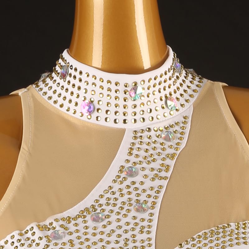 Women's Ballroom Dance Dress Solid Color Waltz Performance Clothes Rhinestone Modern Flamenco Competition Skirt4