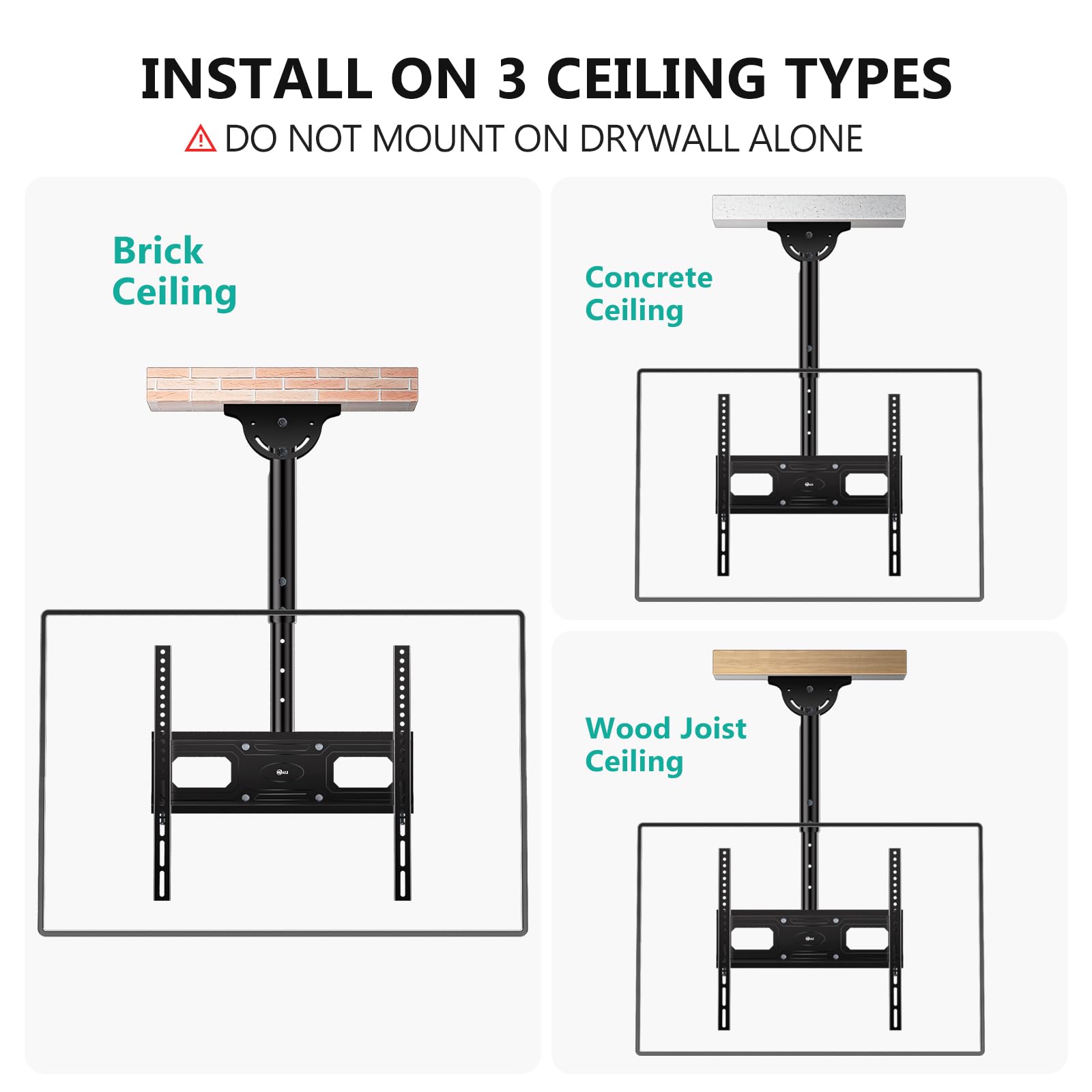 WALI Ceiling TV Mount for 26-65 inch, Full Motion Ceiling TV Bracket Fits Most LED, LCD, OLED 4K Flat Screen TVs, up to 99lbs, Mounting Holes 400x400mm (CM2665-P), Black