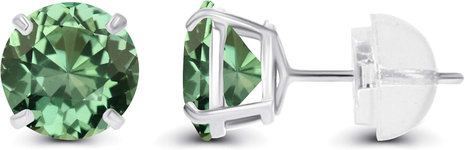 Solid 925 Sterling Silver Gold Plated 4mm Round Genuine Birthstone Gemstone Hypoallergenic Stud Earrings For Women - Image 2