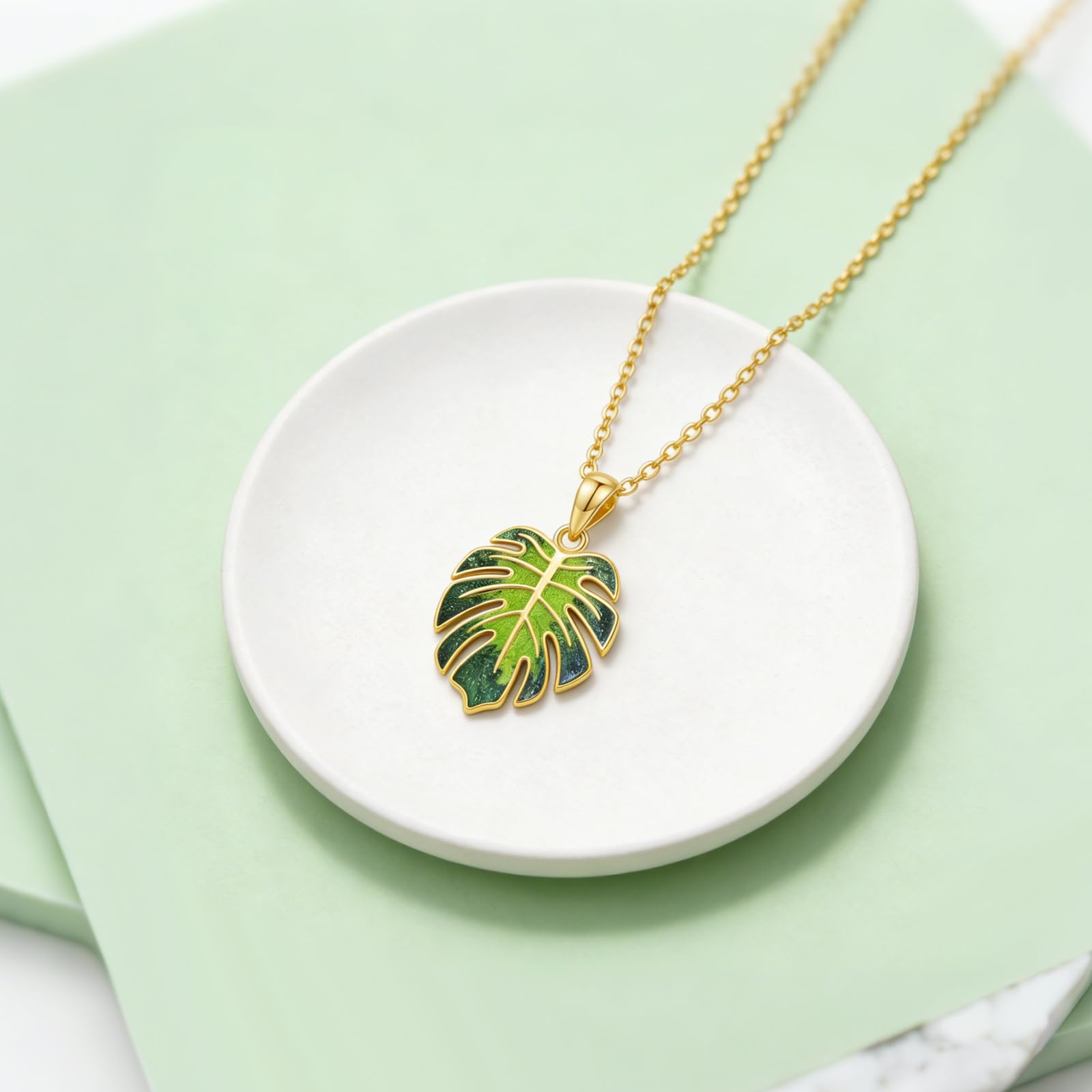 POPLYKE Monstera Halskette 925 Sterling Silber Blume Blatt Anhänger Halskette Tropische Pflanze Schmuck Geschenke für Damen