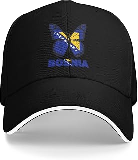 Vintage Bosnia Bosnian Flag Butterfly Baseball Cap for Men Women