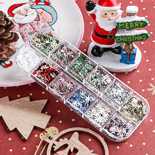 Changar Christmas Nail Art Glitters Colorful Xmas Nail Sequins Holographic Snowflakes Xmas Tree Santa Claus Snowman Snowflake Nail Glitter Sequin Confetti Glitter For Christmas Nail Face Body Decor #TOP7