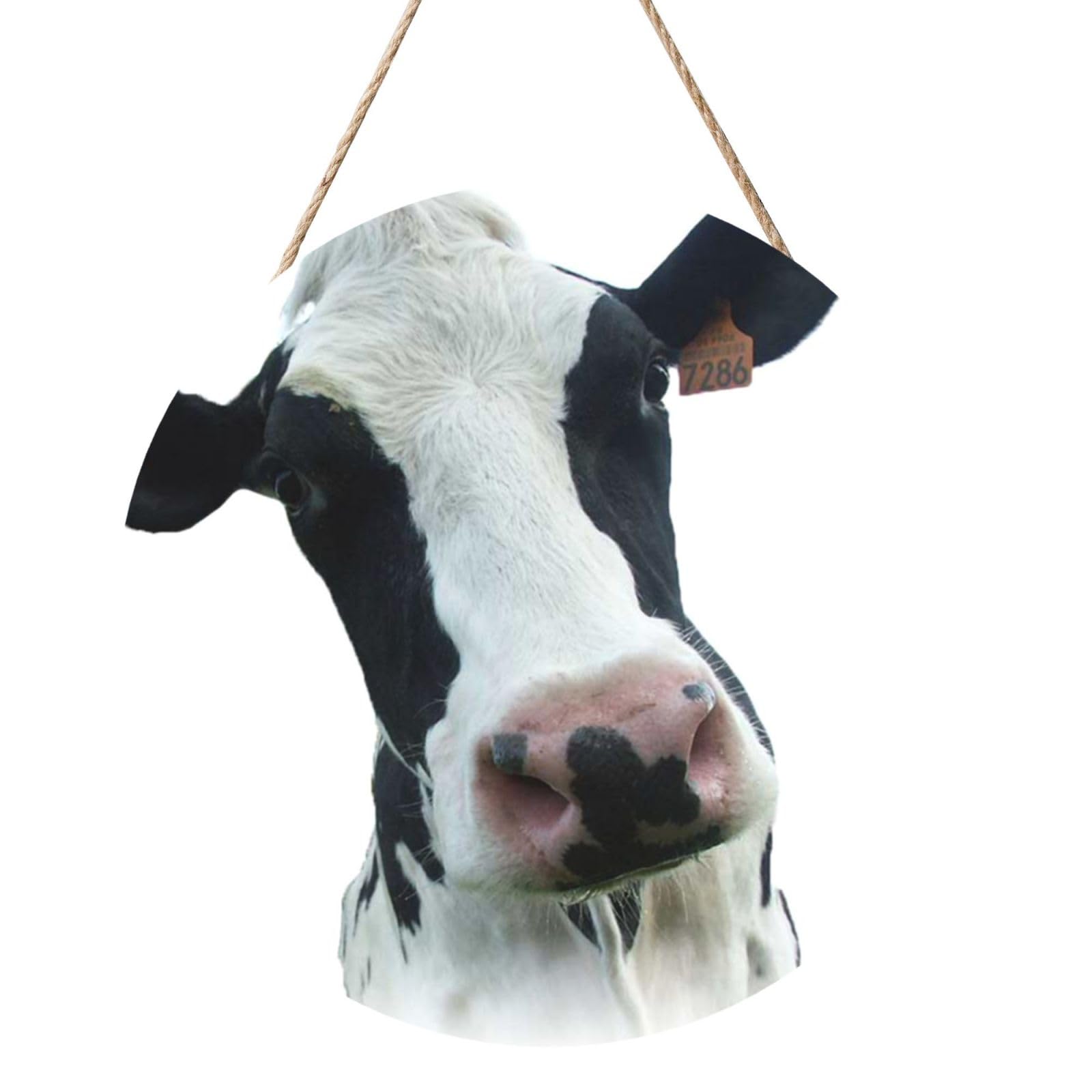 InOmak Animal Funny Cow Head Black White, Round Wood Panel Painting 12 in, Wall Hanging Painting For Home