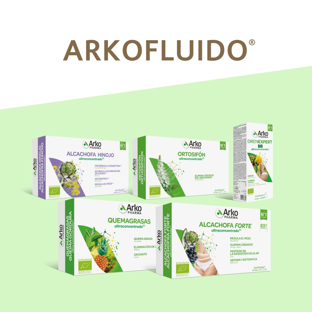 Arkopharma Arkofluido Alcachofa Forte BIO (x2) FORMATO AHORRO 40 Ampollas, Eliminar Toxinas del Organismo, Complemento Alimenticio