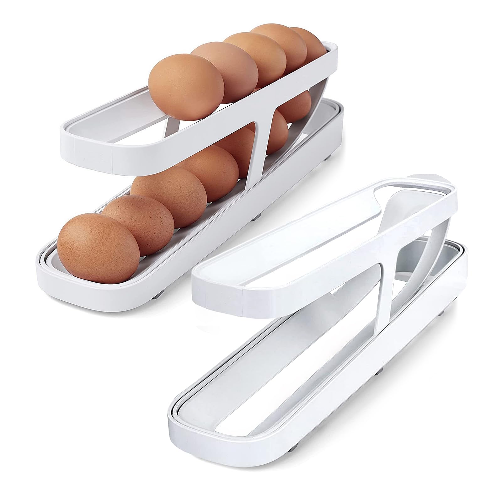 2 Pieces Egg Dispenser, 2 Tier Rolling Egg Holders Eggs Dispenser Fridge Roll Down Eggs Storage for Kitchen Refrigerator Countertop