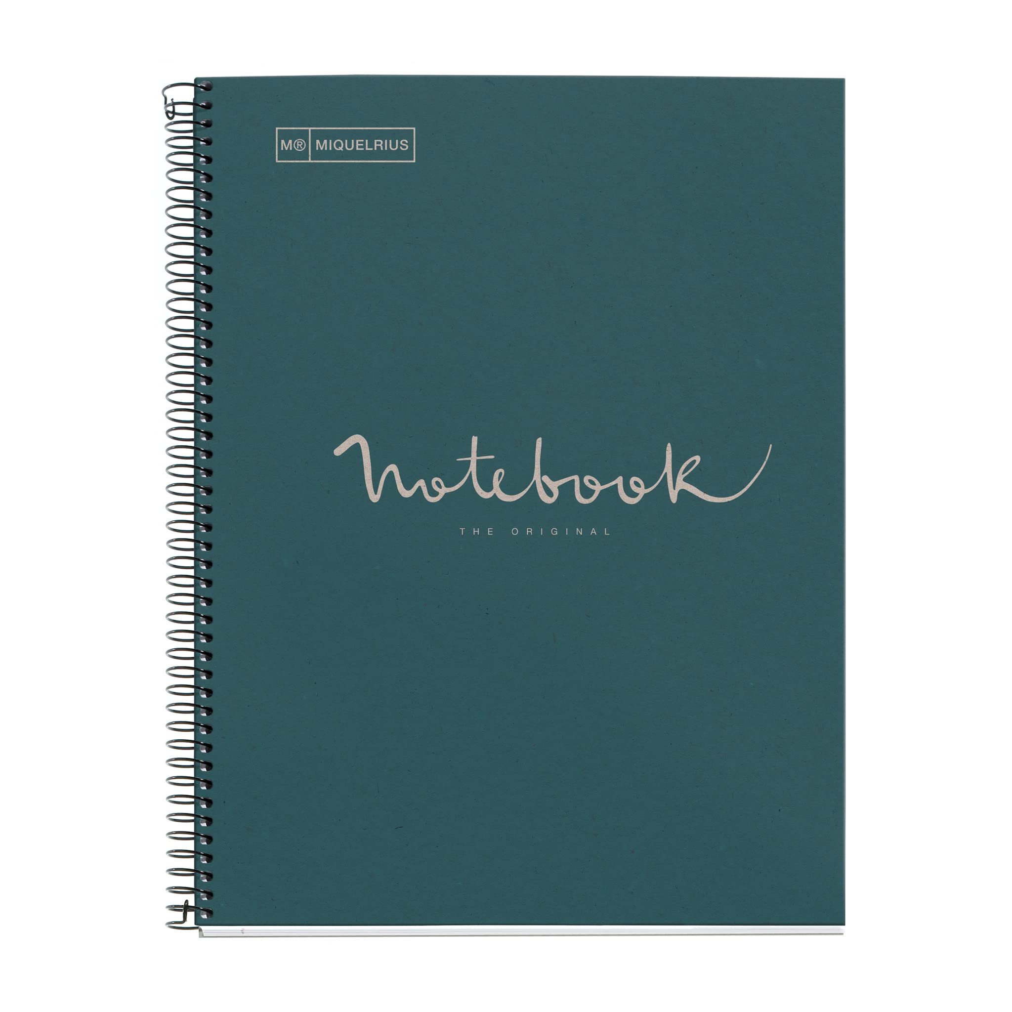 Miquelrius - Cuaderno Reciclado A4, 80 Hojas de 80 g/m², Cuadrícula 5 x 5 mm, Papel reciclado (recuperado Post-Consumo), 1 Franja de Color, 4 Taladros, Cubierta Reciclada, Eco Marino