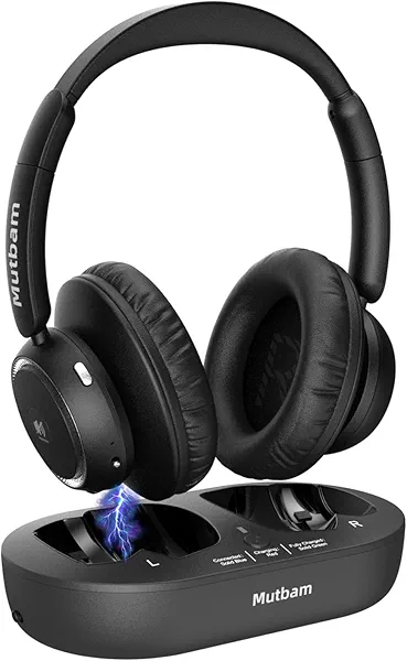 Mutbam Wireless Headphones for TV, TV Headphones Wireless for Seniors with Charging Dock & Transmitter, 65-Hour Battery, No Delay, Lightweight & Comfortable for Elderly, Hard of Hearing (Ideal Gift)