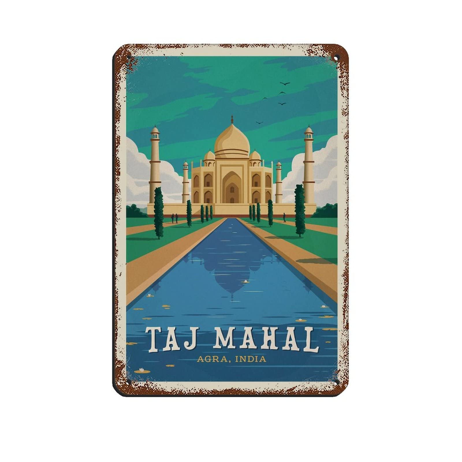 AZOLID Metal Signs Taj Mahal Vintage Bar Club Cave Home Kitchen Rustic Travel Metal Signs Wall Art Decor 30x20CM