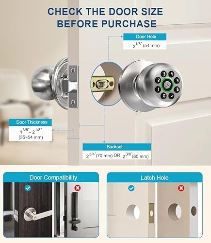 Miniatura 5 de Cerradura de puerta de huellas dactilares, perilla inteligente de puerta de huellas dactilares con teclado, cerradura de puerta biométrica
